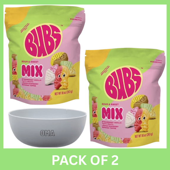 BUBS Swedish Candy Variety Mix Gummy Candy, 21 oz( Pake of 2 )with Serving Bowl by OMA