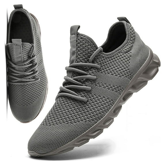 BUBUDENG Mens Walking Sneakers Athletic Shoes Breathable Knit Casual Shoes 11.5 Gray Trainers Lightweight