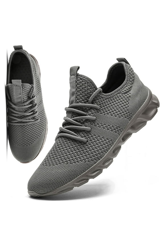 Mens Walking Sneakers Athletic Shoes Breathable Knit Casual Shoes 11 Gray Trainers Lightweight