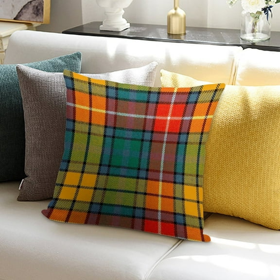 BUCHANAN ANCIENT LIGHT WEIGHT TARTAN Soft Plush Throw Pillow Covers 18"x18" Decorative Cushion Cases with Hidden Zipper for Sofa Couch Bed Living Room, Pillow Cover Only Made in USA