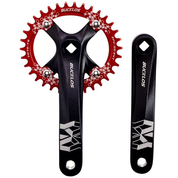 BUCKLOS 104 BCD Mountain Bike Single Speed Crankset, 170mm Square Taper Crankset with Plating Chainring 30/32/34/36/38T (Multicolor)