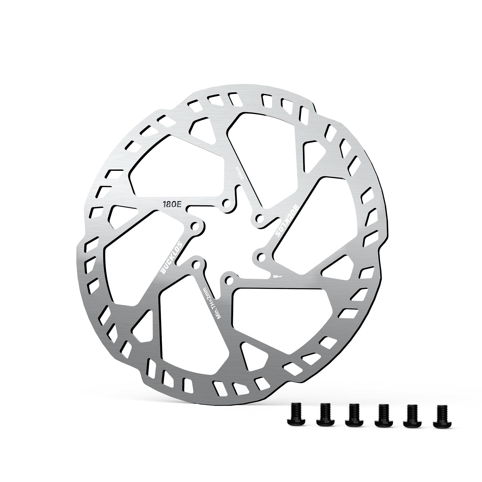 BUCKLOS RT60E 180mm E-Bike Disc Brake Rotor, 6 Bolts Stainless Steel Rotor with M5 Screws, 2.3mm Thickened Universal Heavy Duty for Bike Motorcycle MTB E-Scooter Talaria Sting Surron LBX Segway