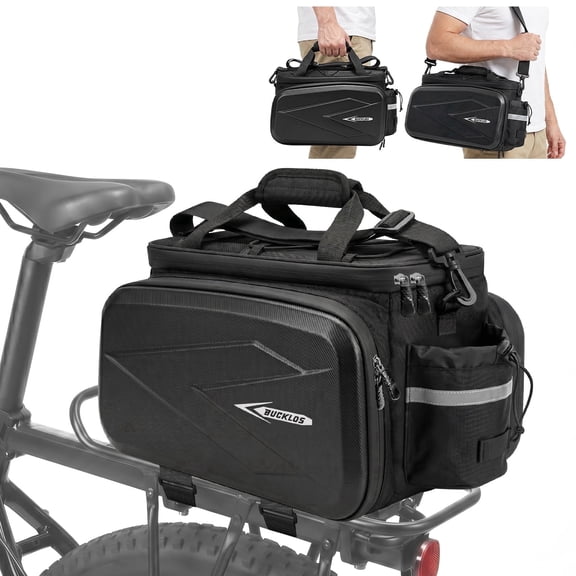 BUCKLOS Bike Rack Bag, 19L Hard Shell Waterproof Bicycle Trunk Pannier, PU EVA Jacquard Nylon Ebike Rear Saddle Bag with Reflector, Rain Cover & Shoulder Strap for Commuter, Travel & Outdoor Cycling