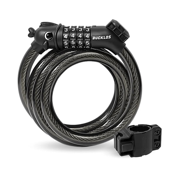 BUCKLOS 4-Digit Resettable Bike Cable Lock, 135cm/4.4ft Steel Cable Anti-Theft Bicycle Lock with Cute Fish Head Design, Portable Combination Lock with Mount Bracket for Bikes, Scooters, Outdoor Use