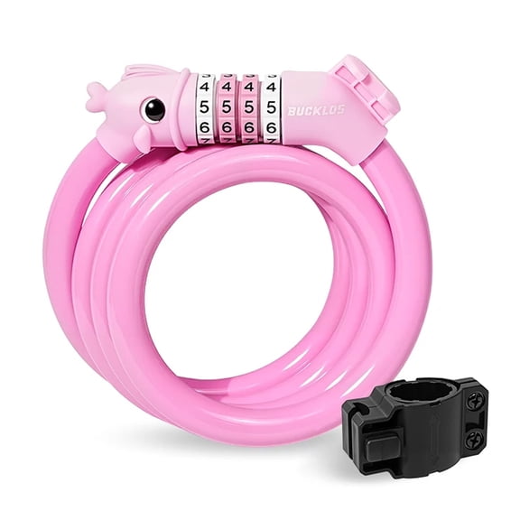 BUCKLOS 4-Digit Resettable Bike Cable Lock, 135cm/4.4ft Steel Cable Anti-Theft Bicycle Lock with Cute Fish Head Design, Portable Combination Lock with Mount Bracket for Bikes, Scooters, Outdoor Use