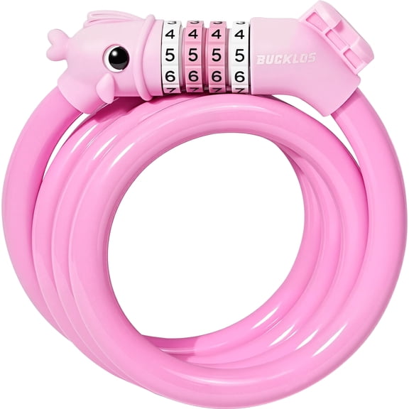 BUCKLOS 4-Digit Resettable Bike Cable Lock, 135cm/4.4ft Steel Cable Anti-Theft Bicycle Lock with Cute Fish Head Design, Portable Combination Lock with Mount Bracket for Bikes, Scooters, Outdoor Use