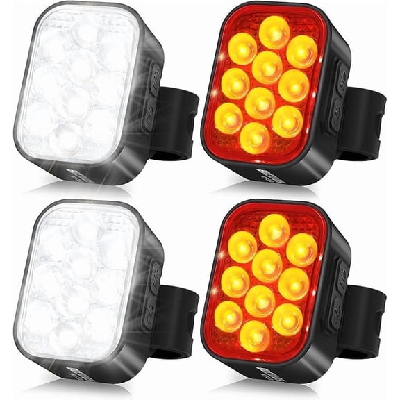 BUCKLOS Bike Lights Set,10 LED 8+9 Modes Rechargeable Bike Headlight and Taillight Ultra Bright, IP66 Waterproof Bicycle Light Reflectors for Night Riding, 1100mAh Bike Light, 35Hrs Long Battery Life