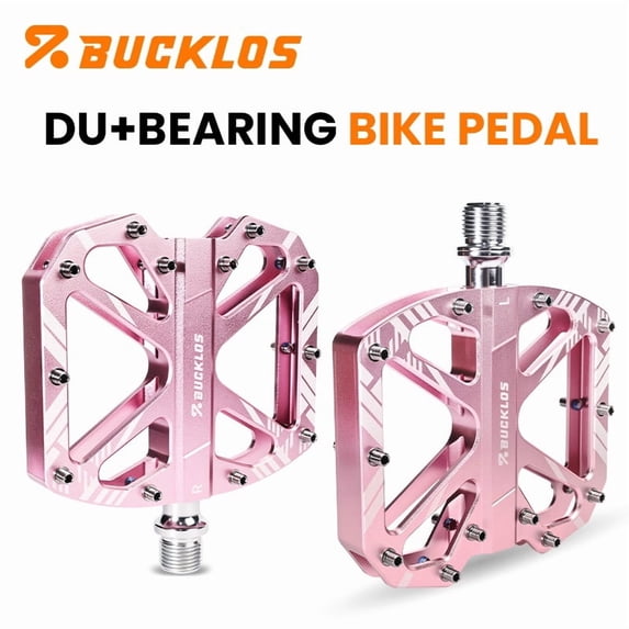 BUCKLOS Mountain Bike Pedals 9/16", DU+Sealed Bearing Flat Platform Bicycle Pedals, CNC Aluminum Alloy Wide MTB Pedals, Anti‑Slip Pins, Waterproof Dustproof for MTB BMX Folding Bikes