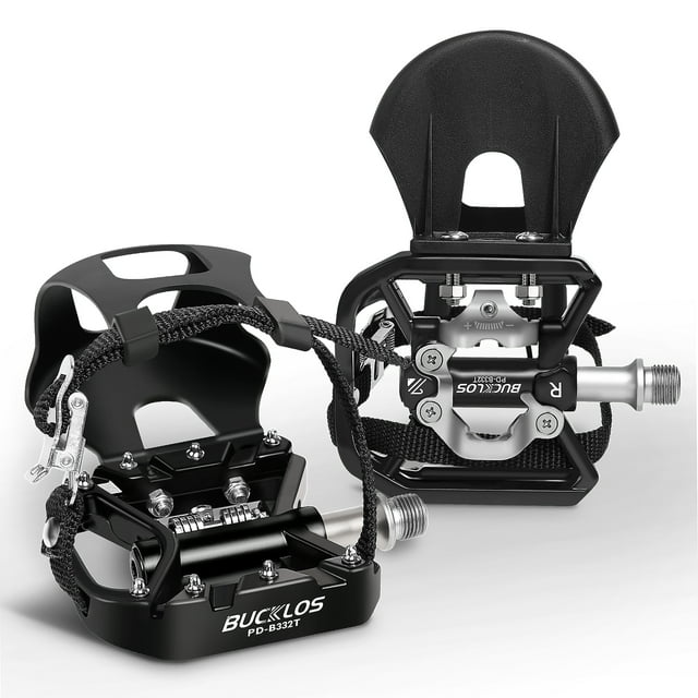 BUCKLOS Bike Pedals with Toe Cages and Straps Bicycle Toe Clips Cage Compatible with Peloton