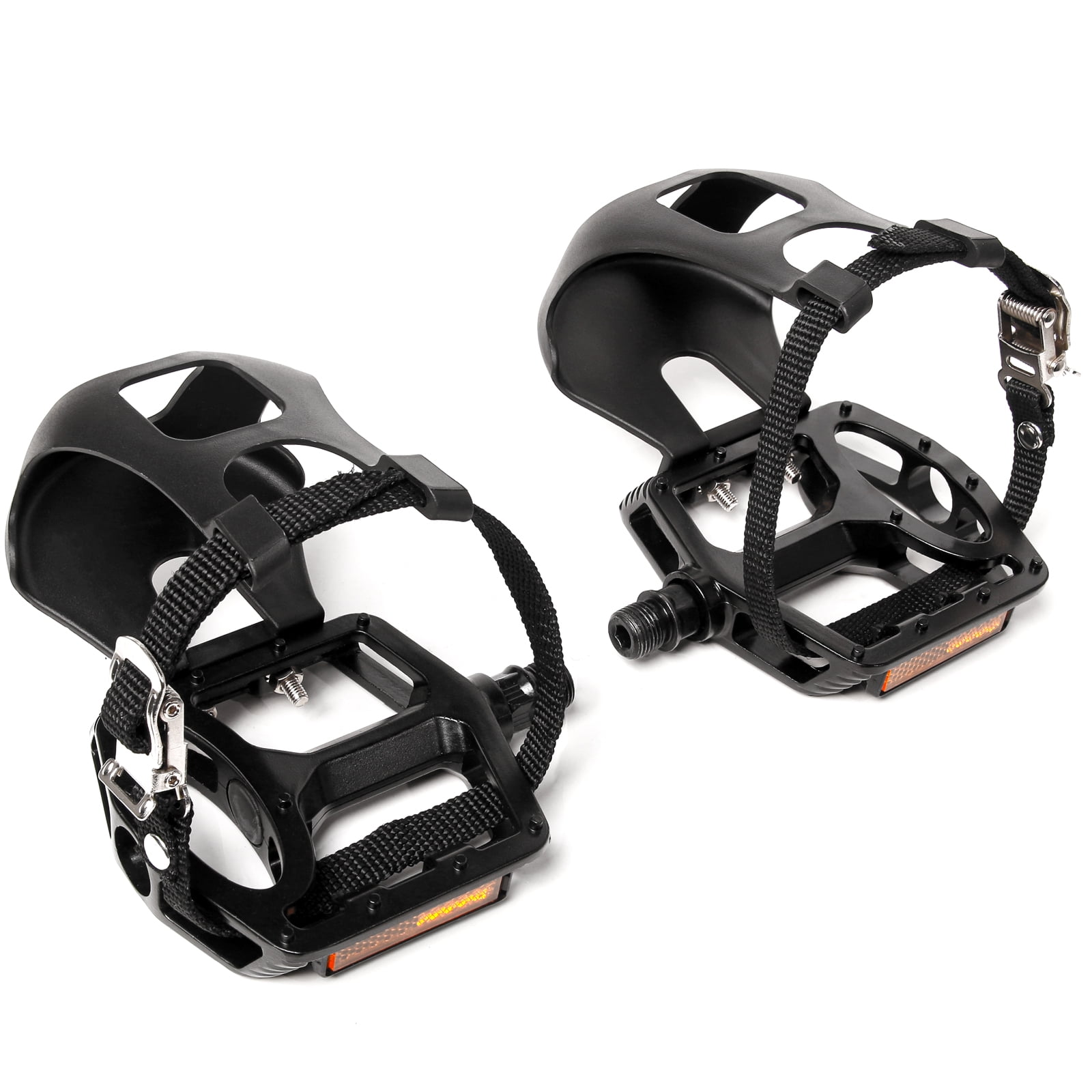 BUCKLOS Bike Pedals with Toe Cages and Straps Bicycle Toe Clips Cage Compatible with Peloton