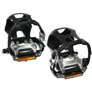 BUCKLOS Bike Pedals with Toe Cages and Straps - Bicycle Toe Clips Cage Compatible with Peloton Bike for Regular Shoes Indoor Exercise/Outdoor Cycling (9/16'' Al