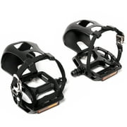 BUCKLOS Bike Pedals with Toe Cages and Straps - Bicycle Toe Clips Cage Compatible with Peloton Bike for Regular Shoes Indoor Exercise/Outdoor Cycling (9/16'' Al