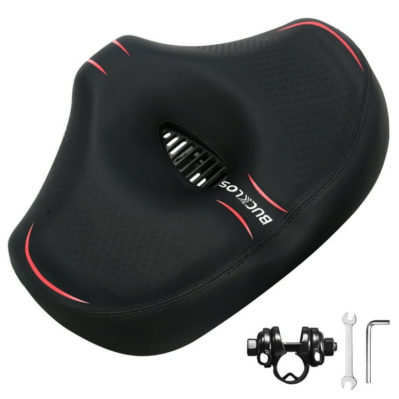 BUCKLOS Noseless Bike Seat for Comfort Men&Women Extra Wide Bicycle Seat Cushion Oversized Comfortabele Foam Padded Bike Saddle for Peloton Exercise Bike Ebike Cruiser Bikes