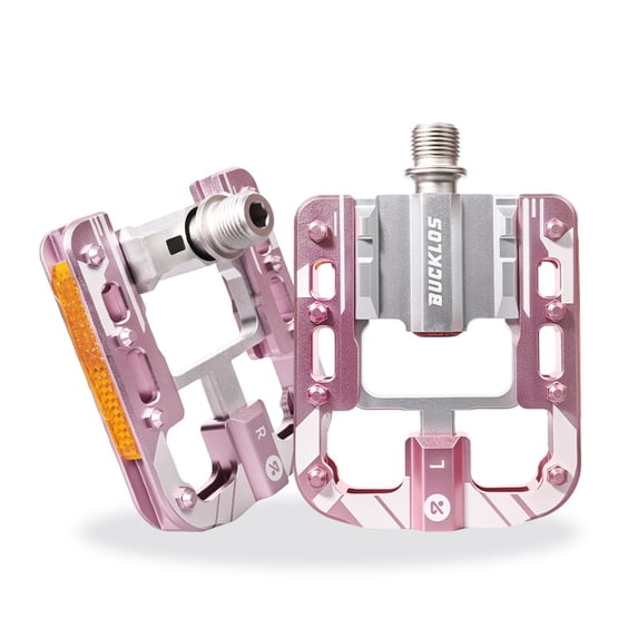 BUCKLOS Folding Bike Pedals 9/16" Cr‑Mo Steel Axle, 4 Sealed Bearings Aluminum Alloy Flat Platform Pedals with Anti‑Slip Pins & Reflectors, Dust‑Water Resistant for Folding Bikes, Road Bikes, BMX