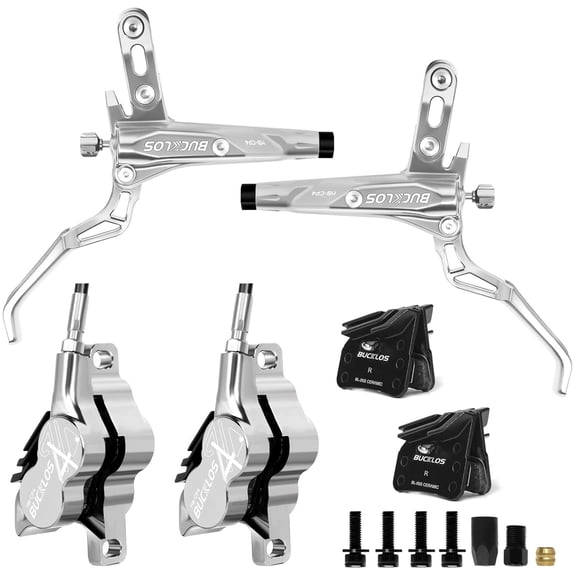 BUCKLOS HB-CP4 MTB Hydraulic Disc Brake Set 4 Pistons Front 850mm and Rear 1550mm Hydraulic Brakes(Pre-Bled) with Aluminum Alloy Lever with Caliper Ceramic Brake Pad Fit Mountain Bike,Ebike,Road Bike