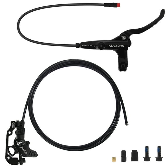 BUCKLOS HD-E735 Hydraulic Brake Set Front&Rear 1150mm/1950mm 2-PIN 4 Pistons E-Bike Electric Power Off Hydraulic Disc Brake Set Aluminum Alloy Caliper Lever for Road Bicycle/MTB/Scooter