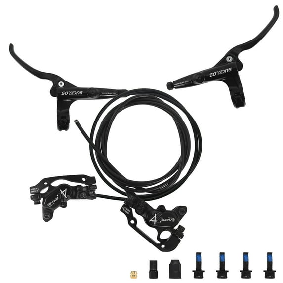 BUCKLOS HD-M735 Mountain Bike Hydraulic Disc Brake Set 4 Pistons Front&Rear 850mm/1630mm Aluminum Alloy Caliper Lever for MTB/Road Bicycle/E-Bike/Folding Bicycle/Fat Bike