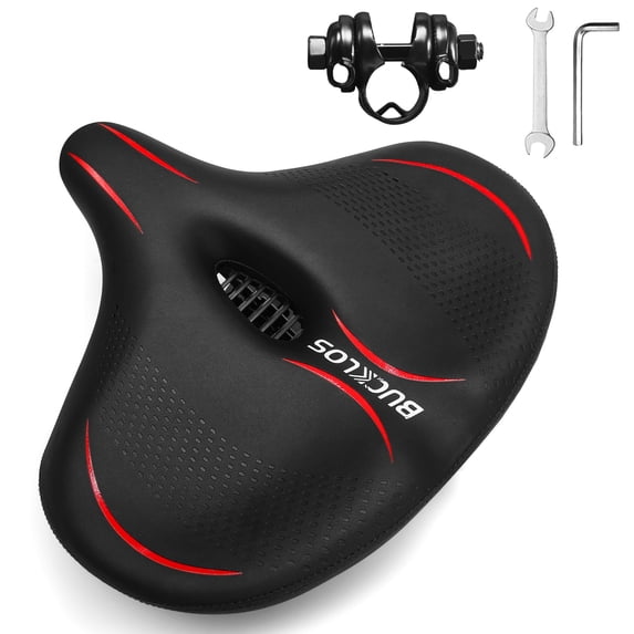 BUCKLOS Comfortable Extra Wide Bike Seat Cushion for Women Men, Exercise Bike/Stationary/Peloton Bike Seats Comfort Foam Padded, Waterproof Bicycle Saddles with Dual Shock Absorbing Ball