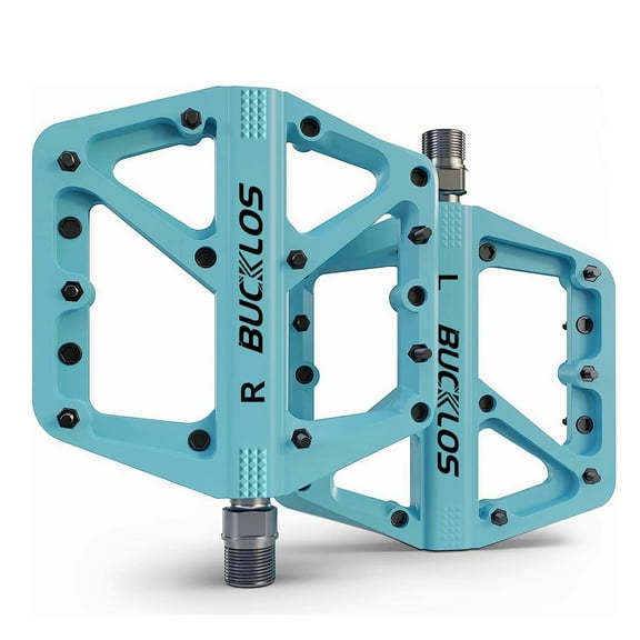 BUCKLOS MTB Pedals Mountain Bike Pedals Platform 9/16” Lightweight Non-Slip Cycling Double DU Sealed Bearing Flat Pedals with 16 Anti-Skid Pins