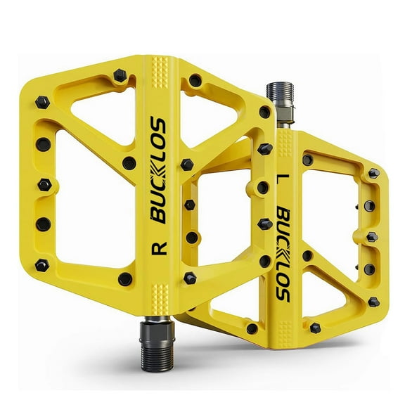BUCKLOS MTB Pedals Mountain Bike Pedals Platform 9/16” Lightweight Non-Slip Cycling Double DU Sealed Bearing Flat Pedals with 16 Anti-Skid Pins