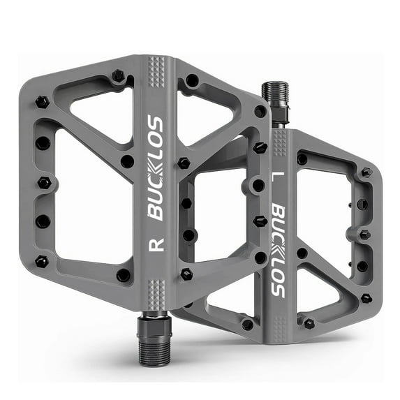 BUCKLOS MTB Pedals Mountain Bike Pedals Platform 9/16” Lightweight Non-Slip Cycling Double DU Sealed Bearing Flat Pedals with 16 Anti-Skid Pins