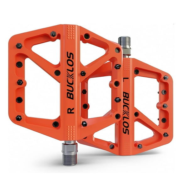 BUCKLOS MTB Pedals Mountain Bike Pedals Platform 9/16” Lightweight Non-Slip Cycling Double DU Sealed Bearing Flat Pedals with 16 Anti-Skid Pins