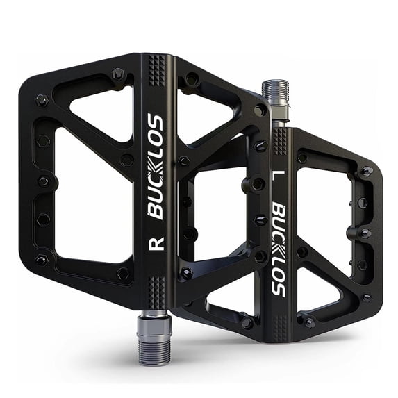 BUCKLOS MTB Pedals Mountain Bike Pedals Platform 9/16” Lightweight Non-Slip Cycling Double DU Sealed Bearing Flat Pedals with 16 Anti-Skid Pins