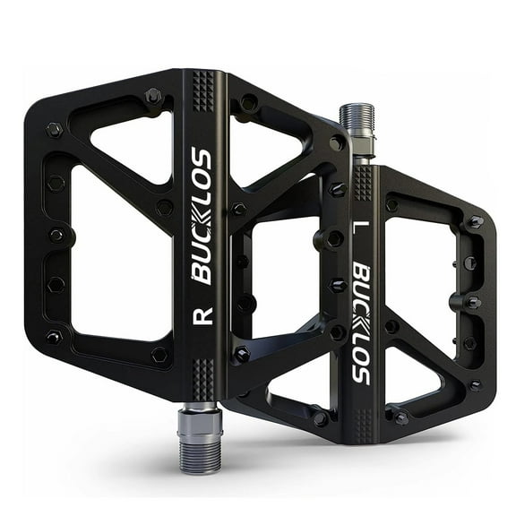 BUCKLOS MTB Pedals Mountain Bike Pedals Platform 9/16” Lightweight Non-Slip Cycling Double DU Sealed Bearing Flat Pedals with 16 Anti-Skid Pins