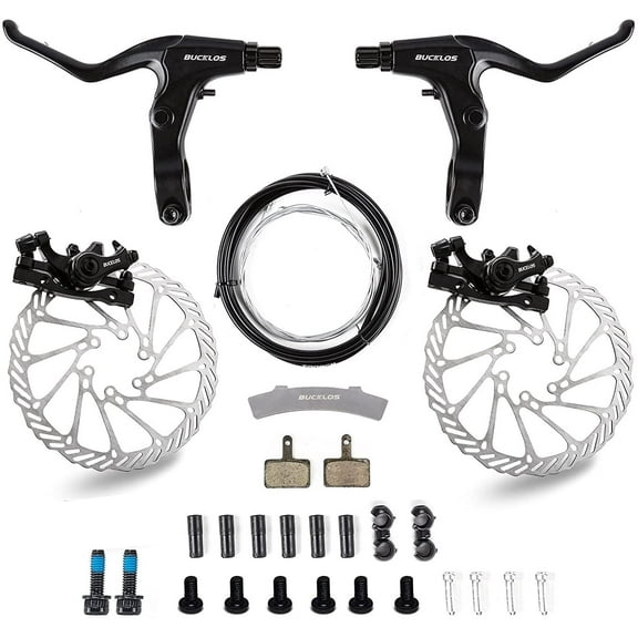 BUCKLOS Mountain Bike Disc Brake kit, MTB Mechanical Line Pulling Disc Brakes Caliper with Aluminum Alloy Levers /160mm Rotor,/is/PM Universal Adapter for Ebike/Folding Bike/Scooter/Fat Bike
