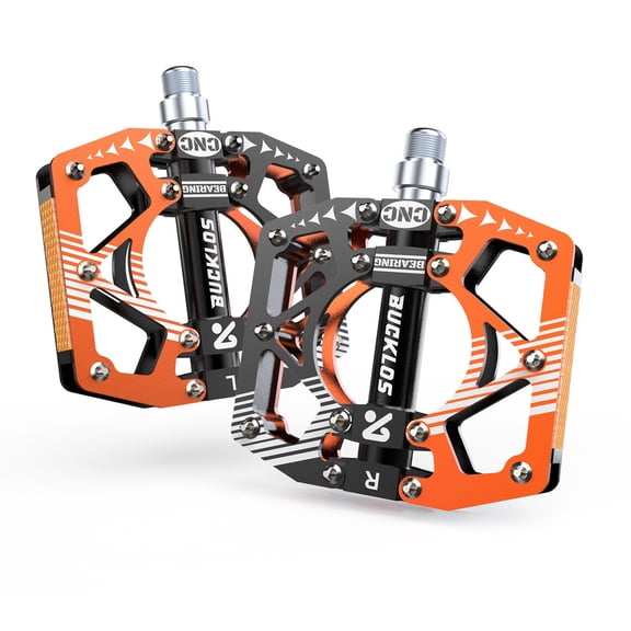 BUCKLOS Mountain Bike Pedals, CNC Machined Aluminum Flat Bike Pedals with DU Bearings, Anti-Slip Bicycle Platform Pedals with Reflective Strips for MTB, Road Bike, BMX & Commuting