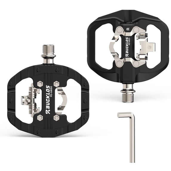 BUCKLOS Mountain Bike Pedals Clip in and Flat Platform Dual Sided, Lightweight Nylon Clipless Pedals Compatible with SPD Bicycle Cleats Cycling Shoes- Fit Gravel MTB Indoor Road Bike(PD-M650)