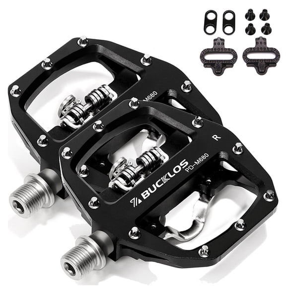 BUCKLOS Mountain Bike Pedals PD-M680 Dual Function Flat&Lock Pedals Fit Shimano SPD 9/16'' Aluminum MTB Pedal