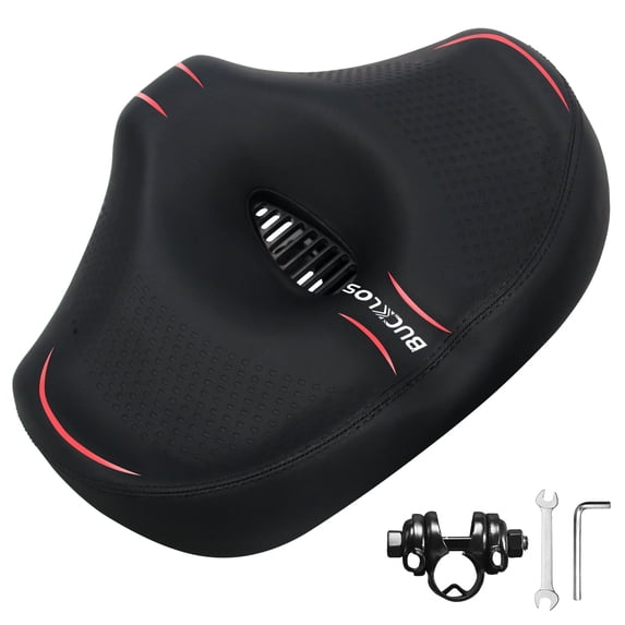 BUCKLOS Noseless Bike Seat for Comfort Men&Women Extra Wide Bicycle Seat Cushion Oversized Comfortabele Foam Padded Bike Saddle for Peloton Exercise Bike Ebike Cruiser Bikes