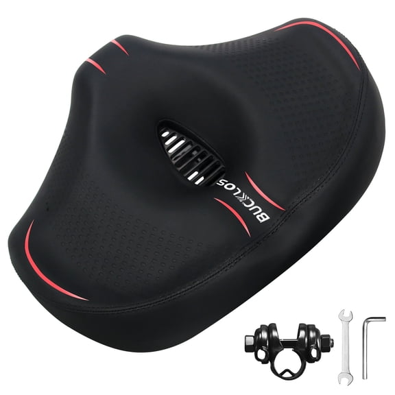 BUCKLOS Noseless Bike Seat for Comfort Men&Women Extra Wide Bicycle Seat Cushion Oversized Comfortabele Foam Padded Bike Saddle for Peloton Exercise Bike Ebike Cruiser Bikes