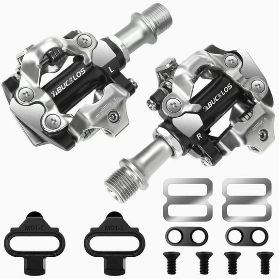 BUCKLOS SPD Clip Pedals MTB Mountain Bike Clipless Dual Sided Pedals - Road Bike Sealed Bearing Bicycle Clips in Pedal Compatible with Shimano SPD Cleats (9/16" Aluminum)