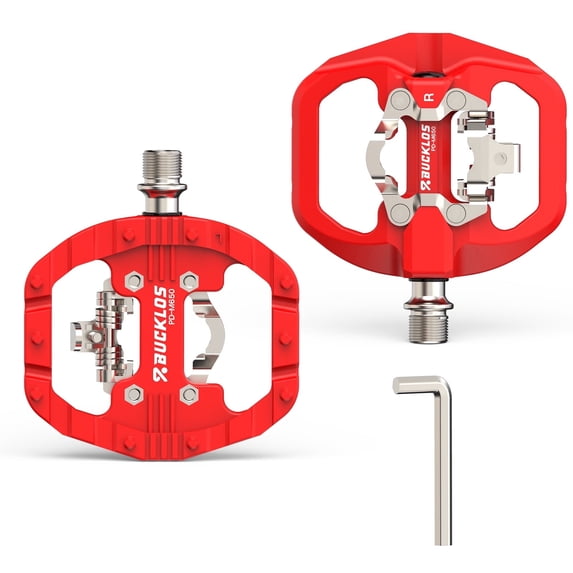 BUCKLOS Mountain Bike Pedals Clip in and Flat Platform Dual Sided, Lightweight Nylon Clipless Pedals Compatible with SPD Bicycle Cleats Cycling Shoes- Fit Gravel MTB Indoor Road Bike(PD-M650)