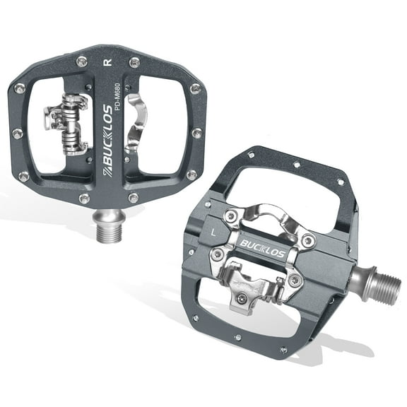 BUCKLOS SPD Pedals PD-M680 MTB Mountain Bike Clip in Dual Sided Pedals - Road Bike Flat & Clipless Sealed Bearing Bicycle Clips Pedal Compatible with Shimano SPD Cleats (9/16" Aluminum)