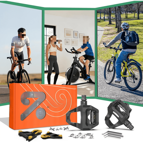 BUCKLOS SPD-SL Pedals Road Bike Clipless Flat Combo Dual Sides Pedal Compatible with Shimano Cleats-Carbon Fiber Sealed Bearing Bicycle Pedals Ride with Sneakers/Cycling Shoes