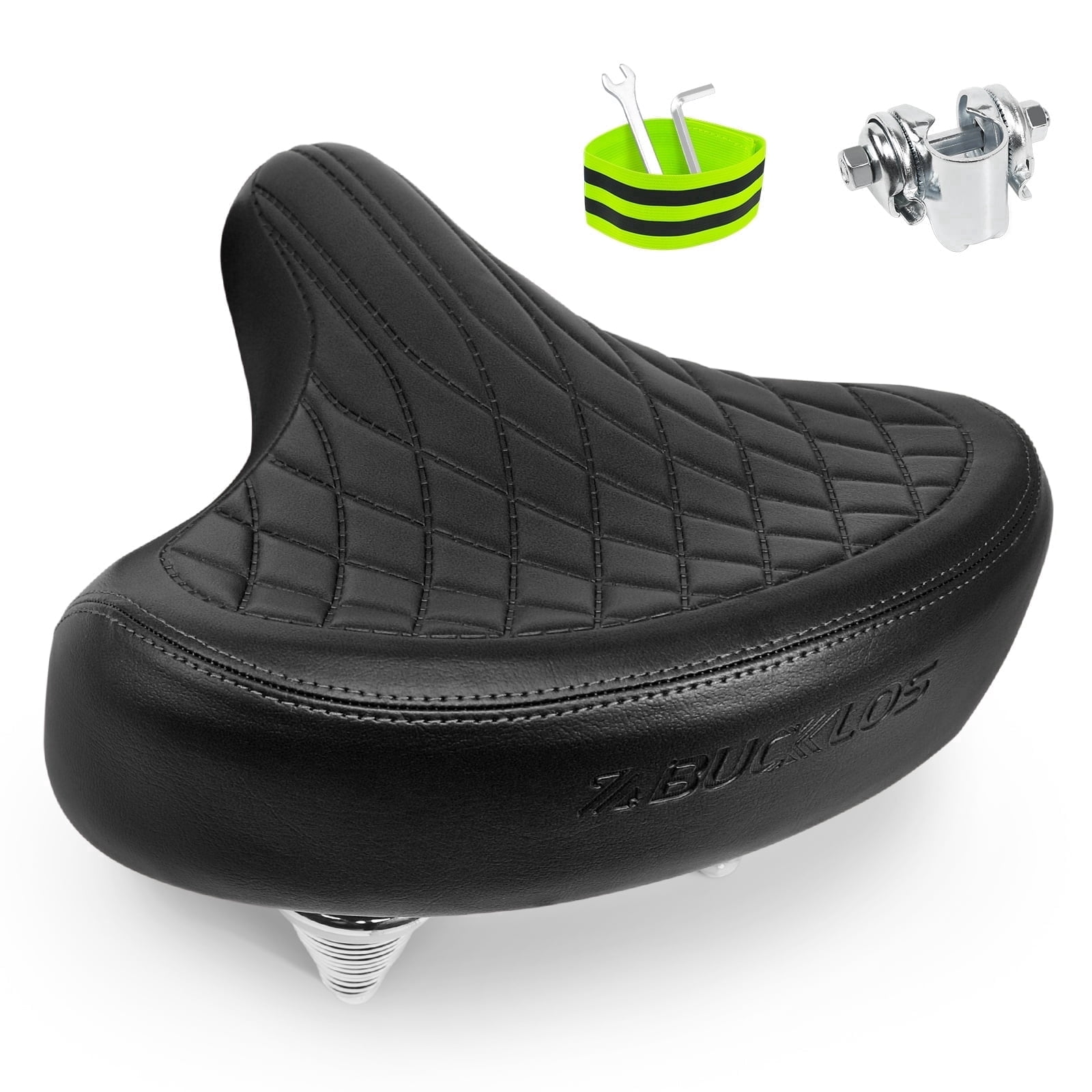 BUCKLOS Wide Bike Seat for Comfort Men Women, Oversized Soft Padded Bicycle Saddle with Universal Installation Tools, Waterproof Exercise Bike Seat Replacement for Ebike, Cruiser, Stationary Bike
