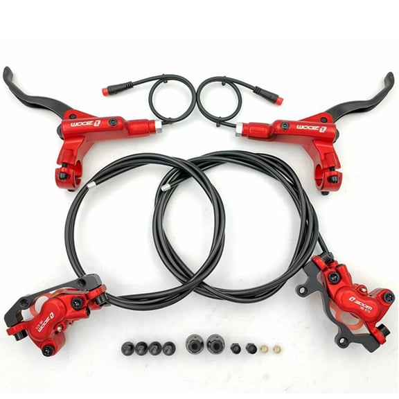 BUCKLOS Zoom H876E 2-PIN 4 Pistons Hydraulic Disc Brake Set E-Bike Electric Power Off Brake,Left Front 43.7in Right Rear 73.2in with Caliper IS/PM Adapter for ebike/Road Bicycle/MTB Aluminum