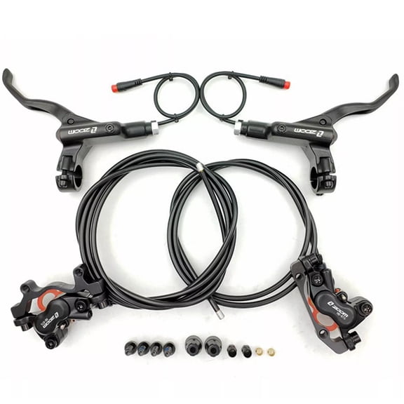 BUCKLOS Zoom H876E 2-PIN 4 Pistons Hydraulic Disc Brake Set E-Bike Electric Power Off Brake,Left Front 43.7in Right Rear 73.2in with Caliper IS/PM Adapter for ebike/Road Bicycle/MTB Aluminum