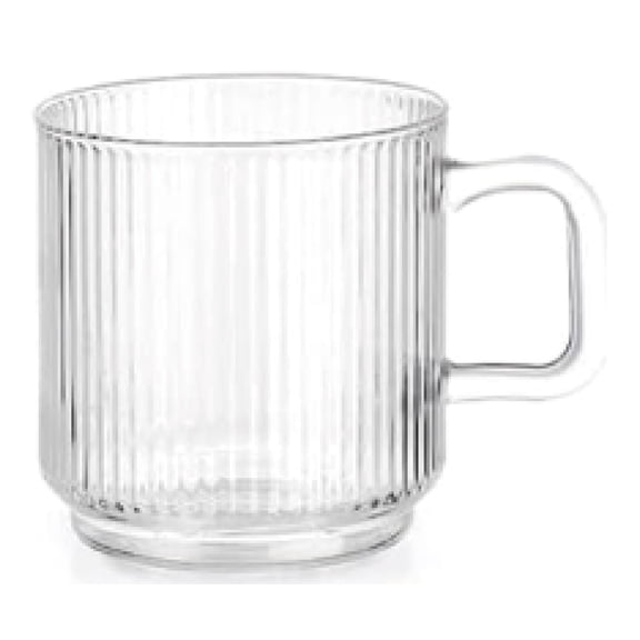 BUCNUO Cups and mugs,Premium Glass Coffee Mugs with Handle, 12 OZ Classic Vertical Stripes Glass Coffee Cups, Transparent Tea Cup for Hot/Cold Beverages