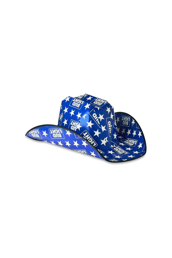 4th of July Bud Light Beer Stars Cardboard Cowboy Hat in Blue, Adult Unisex Cowboy Hat, OSFM
