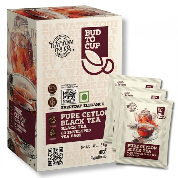 BUD TO CUP Ceylon Black Tea Bags, Classic Flavor 20 Individually Wrapped