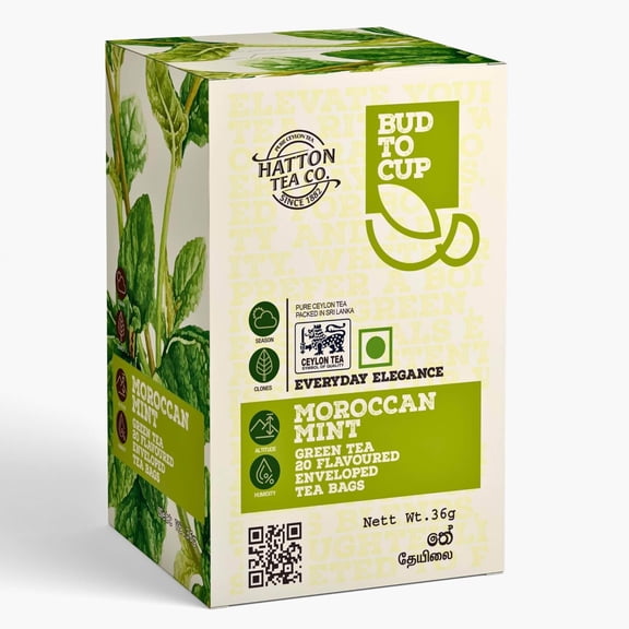 BUD TO CUP Ceylon Green Tea Bags - 20 Enveloped Tea Bags, Moroccan Mint
