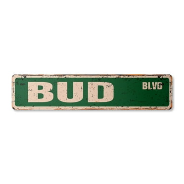 BUD Vintage Aluminum Street Sign beer lover drinker green weed rustic metal tin | Indoor/Outdoor |  30" Wide