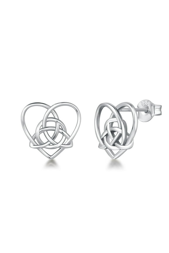 Sterling Silver Lrish Celtic Knot Love Heart Earrings Fine Jewelry Valentine's Day Gift for Women Wife Mom