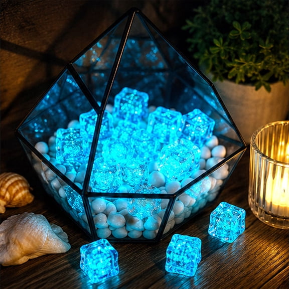 BUDAO00 10 Pack Decorative Fake Ice Cubes, Clear Acrylic Simulation Ice Blocks for Cocktail Display, Photography Props, Bar Decor, Party Table, Vase Filler and Home Table Decor (Blue)