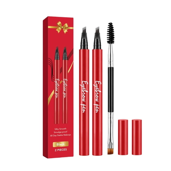BUDAO00 2 Pack 4 Tip Microblading Eyebrow Pen Set with Spoolie Brush, Hair Like Brow Pencil for Filling Sparse Brows, Shaping and Natural Looking Daily Eyebrow Makeup, for Everyday Styling