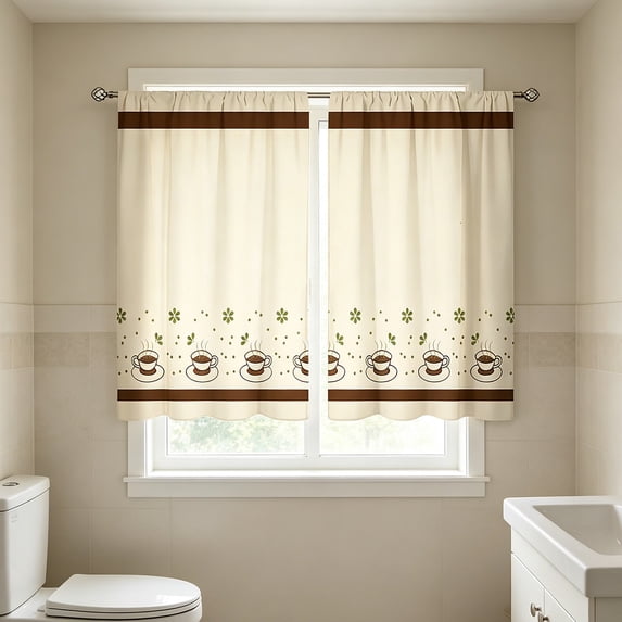 BUDAO00 2 Piece Kitchen Curtain Short Panels, Printed Cafe Curtain Set for Small Window, Sink, Cabinet, Living Room, Bathroom, Laundry Room and Home Decor, Home Decoration (A)